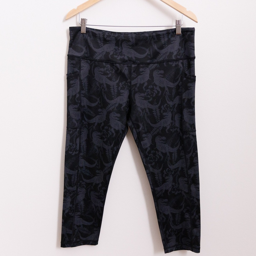 Constantly Varied Gear CVG Dinosaur Print Leggings Black Gray XX-Large Pockets